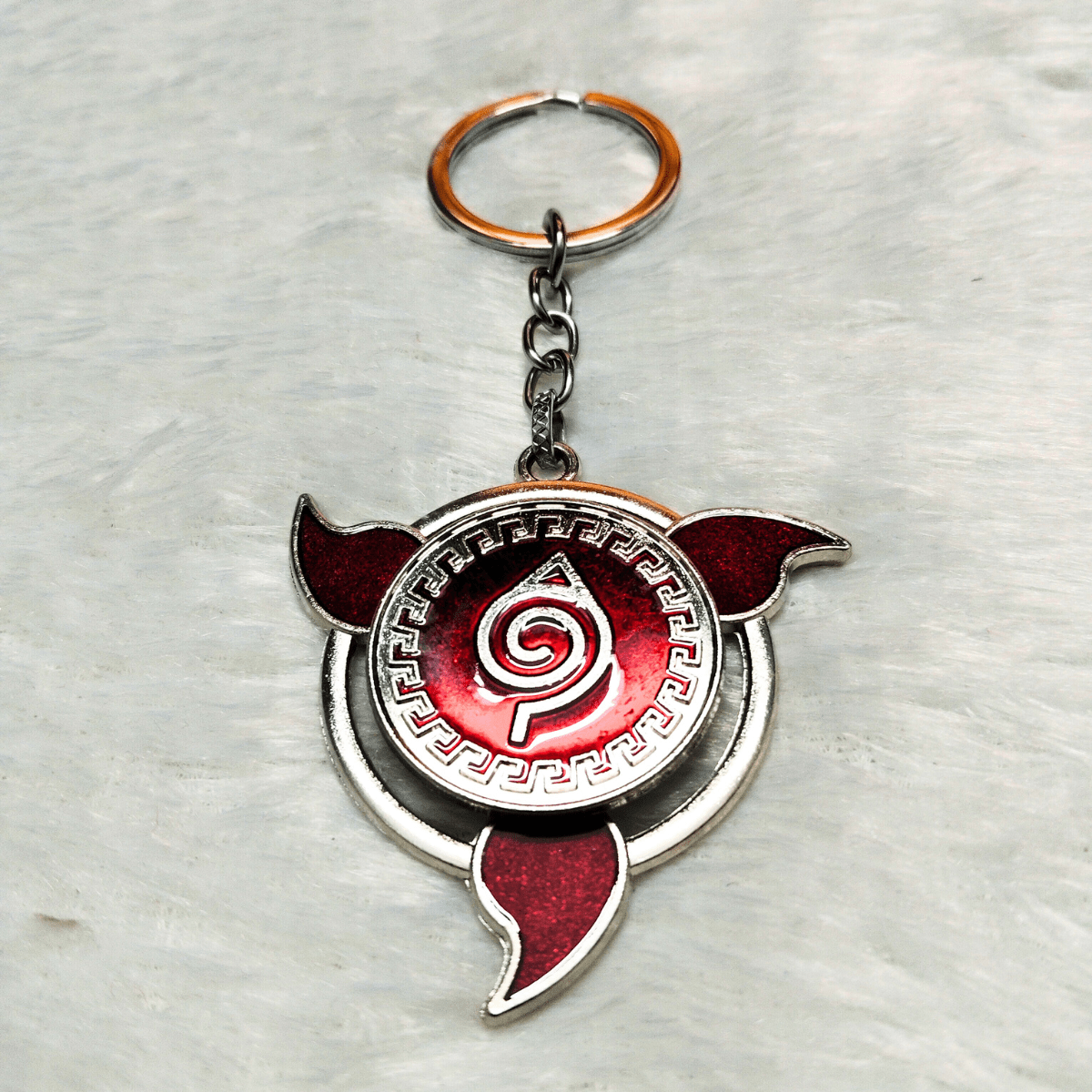 Naruto Uchiha Clan Rotating Keychain – Red Spiral Leaf Village Metal Keyring | Anime Gift