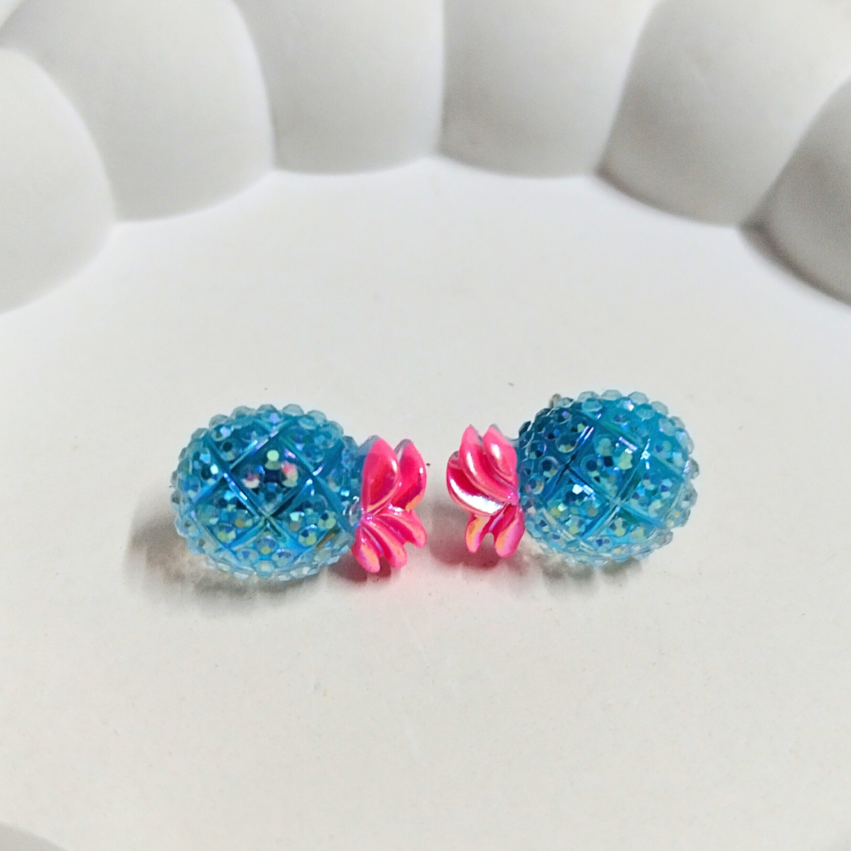 Sparkly glitter resin pineapple earrings with holographic finish