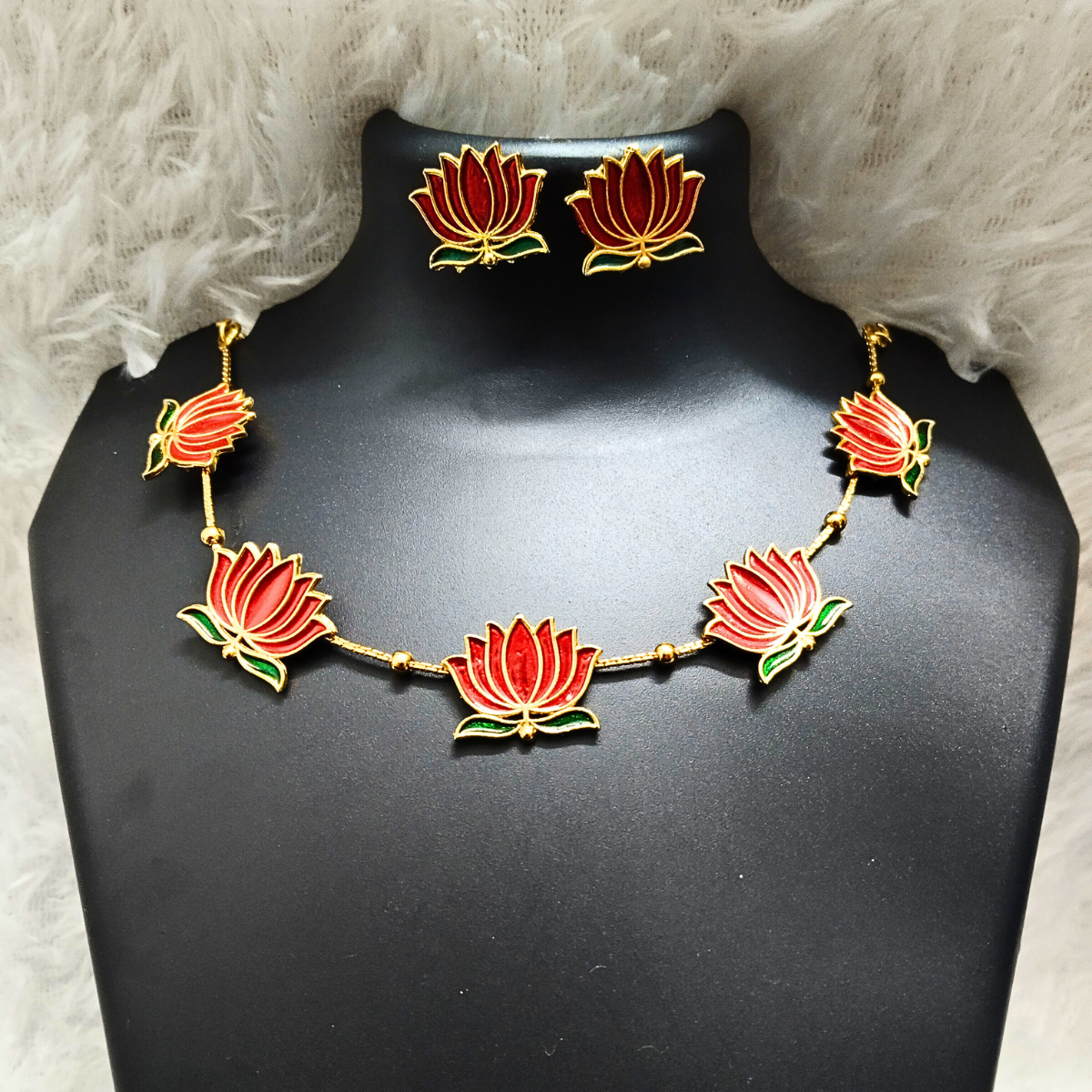 Trending Lotus Necklace Worn by Actress Manju Warrier with Matching Earrings